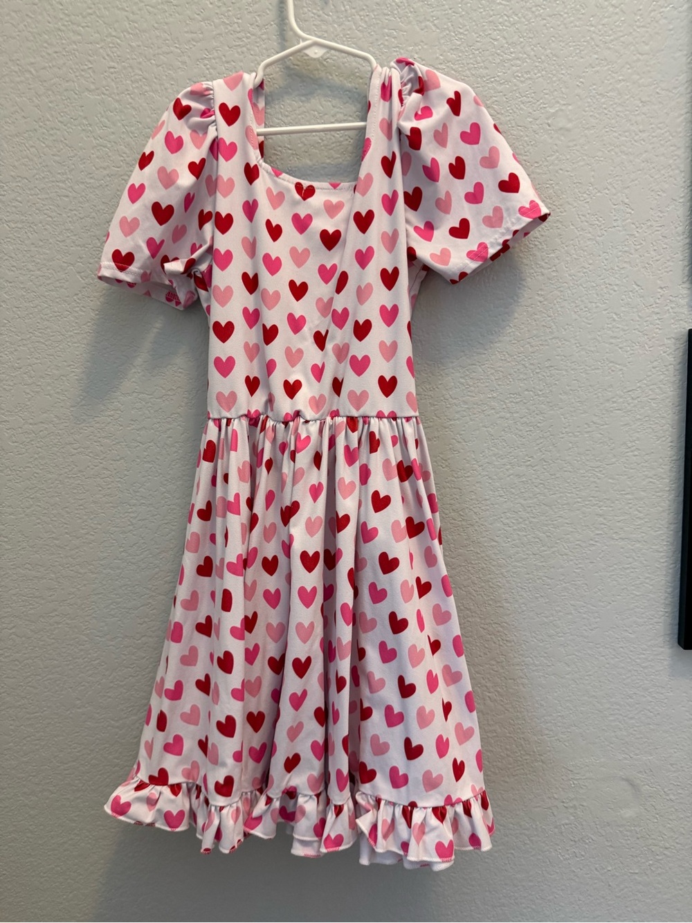 Girlhood by Little Stocking Co Pink & Red Heart Print Puff Sleeve Dress 10